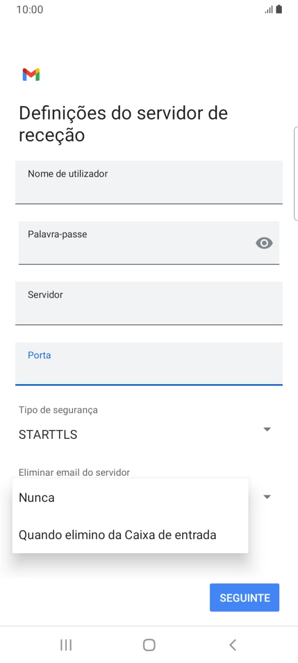 Prima Nunca para manter os e-mails no servidor quando estes são apagados no telefone.