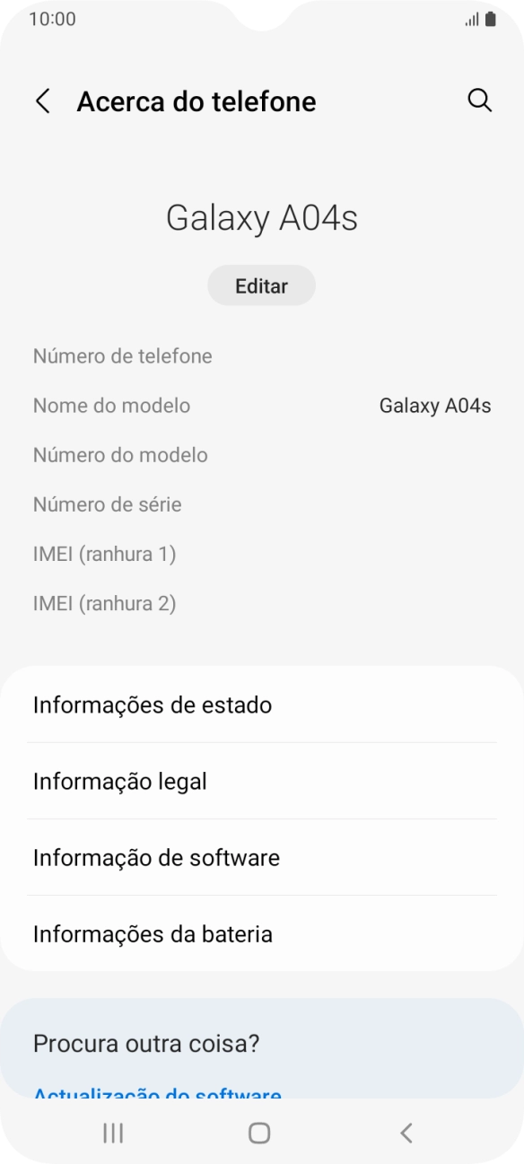 O código IMEI é mostrado no ecrã.