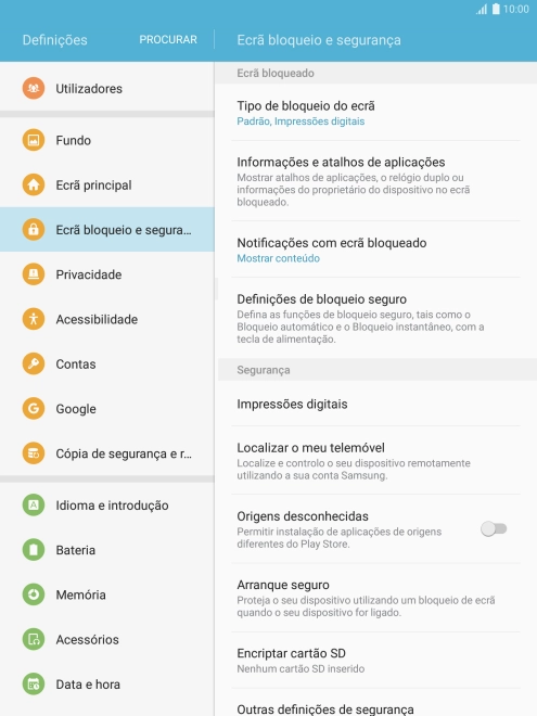 Prima Tipo de bloqueio do ecrã e introduza o código de bloqueio atual.
