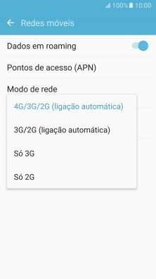 Prima o tipo de rede pretendido.