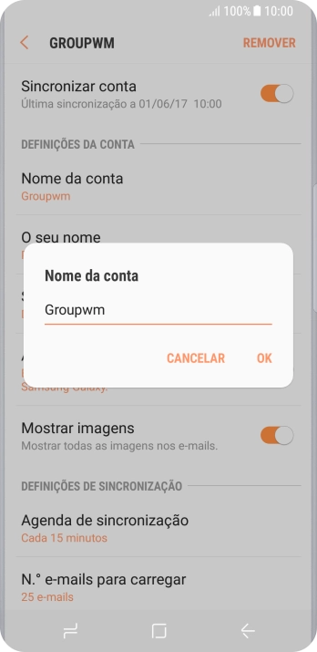 Introduza o nome pretendido da conta de e-mail OK.