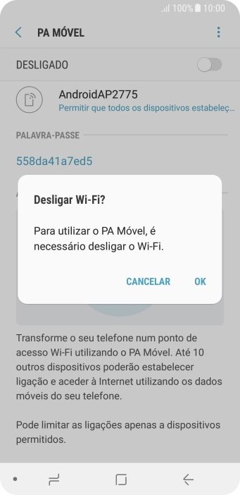 Se o Wi-Fi estiver ativado, prima OK.