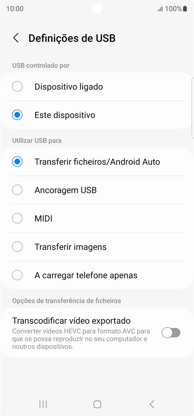 Prima Transferir ficheiros/Android Auto.