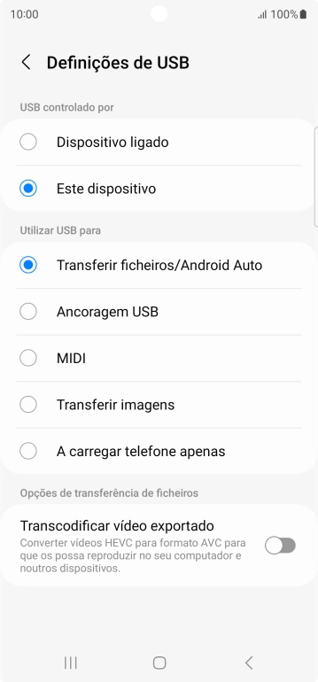 Prima Transferir ficheiros/Android Auto.