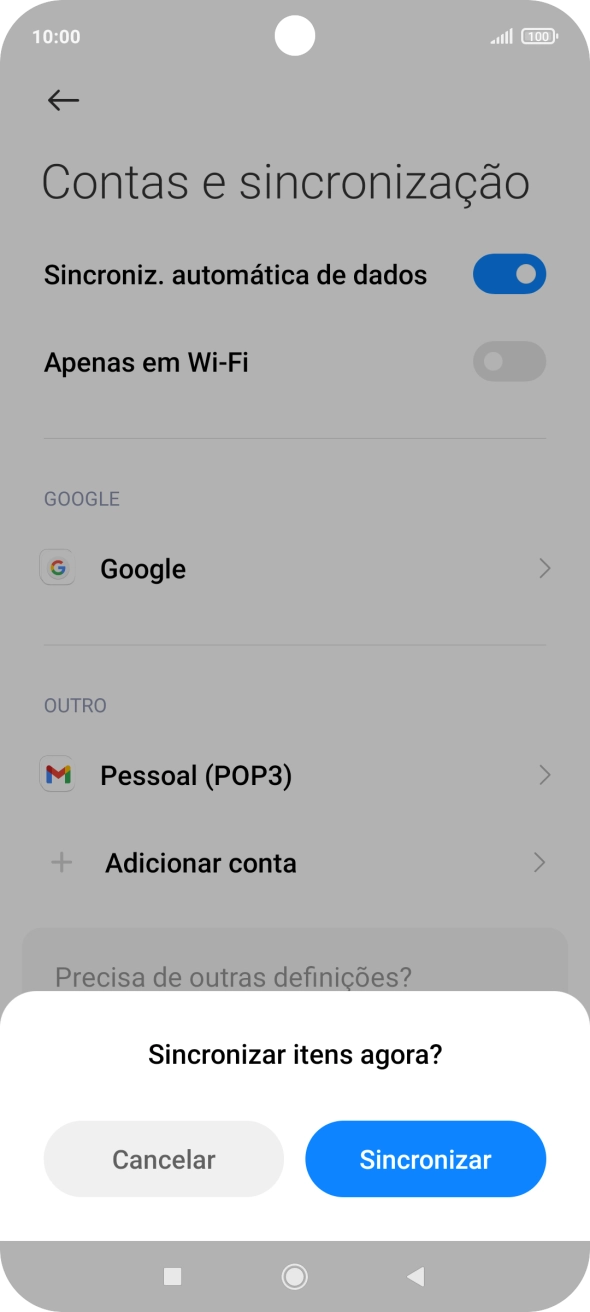 Se ativar a função, prima Sincronizar.