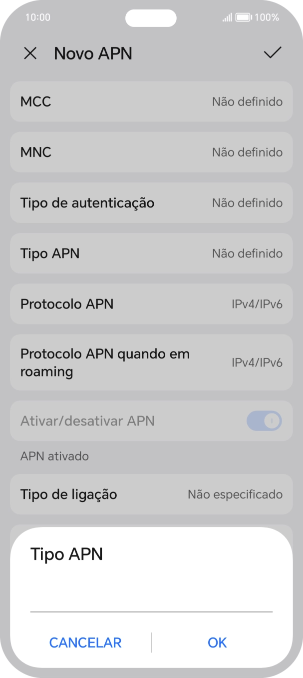 Introduza default e prima OK.
