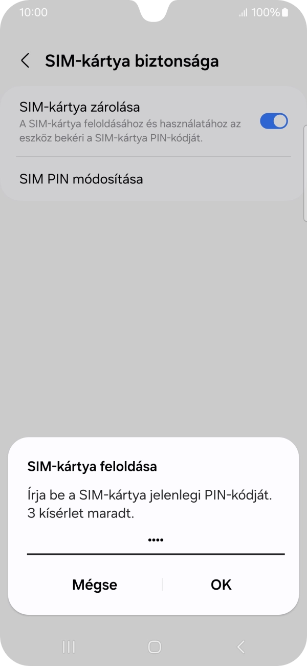 Írd be a PIN-kódot, és válaszd az OK lehetőséget.