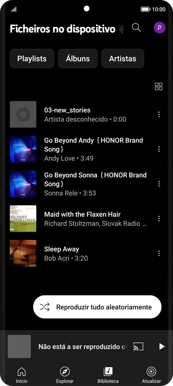 Prima o ficheiro de música pretendido.