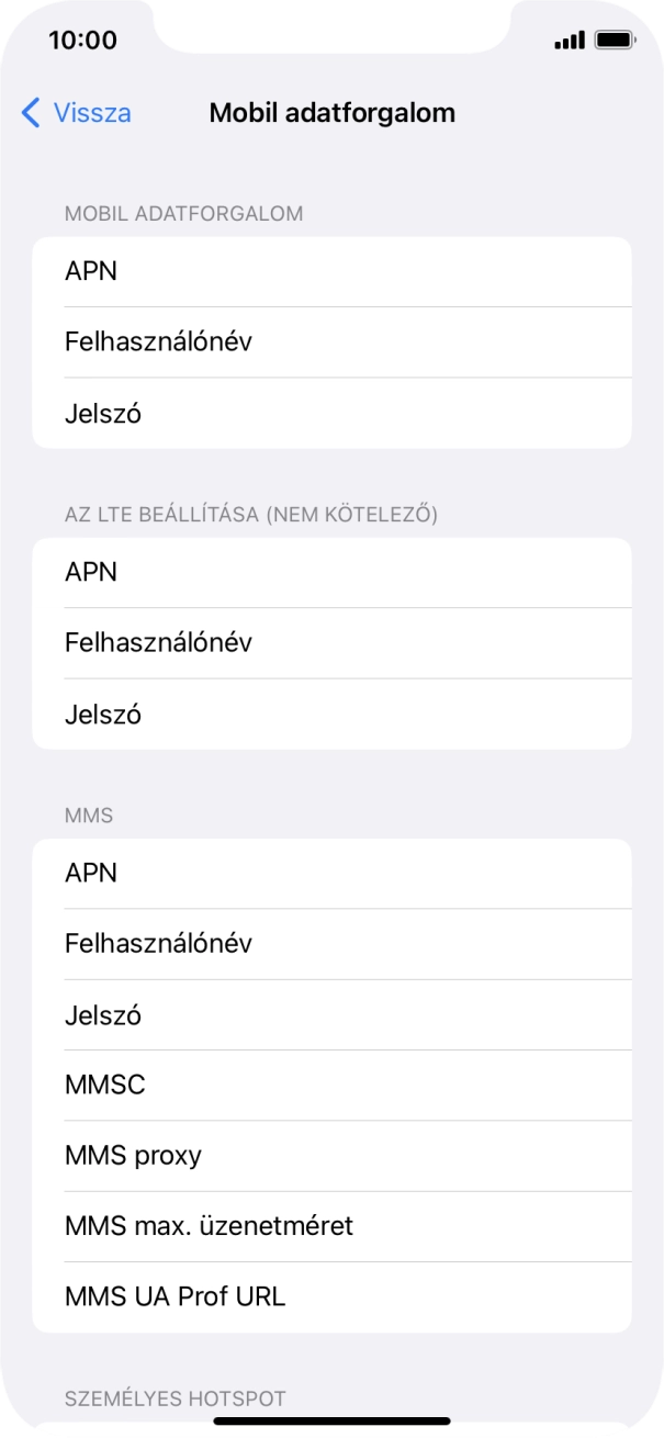 Válaszd az APN lehetőséget. Amennyiben előfizetésed van, írd be azt, hogy mms.vodafone.net.