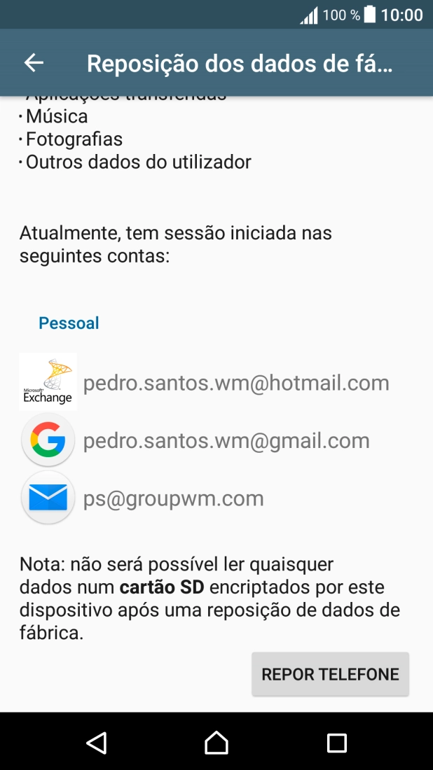 Prima REPOR TELEFONE.