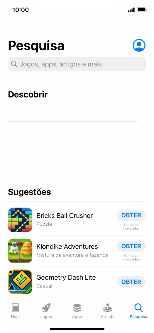 Prima o campo de pesquisa e introduza o nome ou categoria da app pretendida.