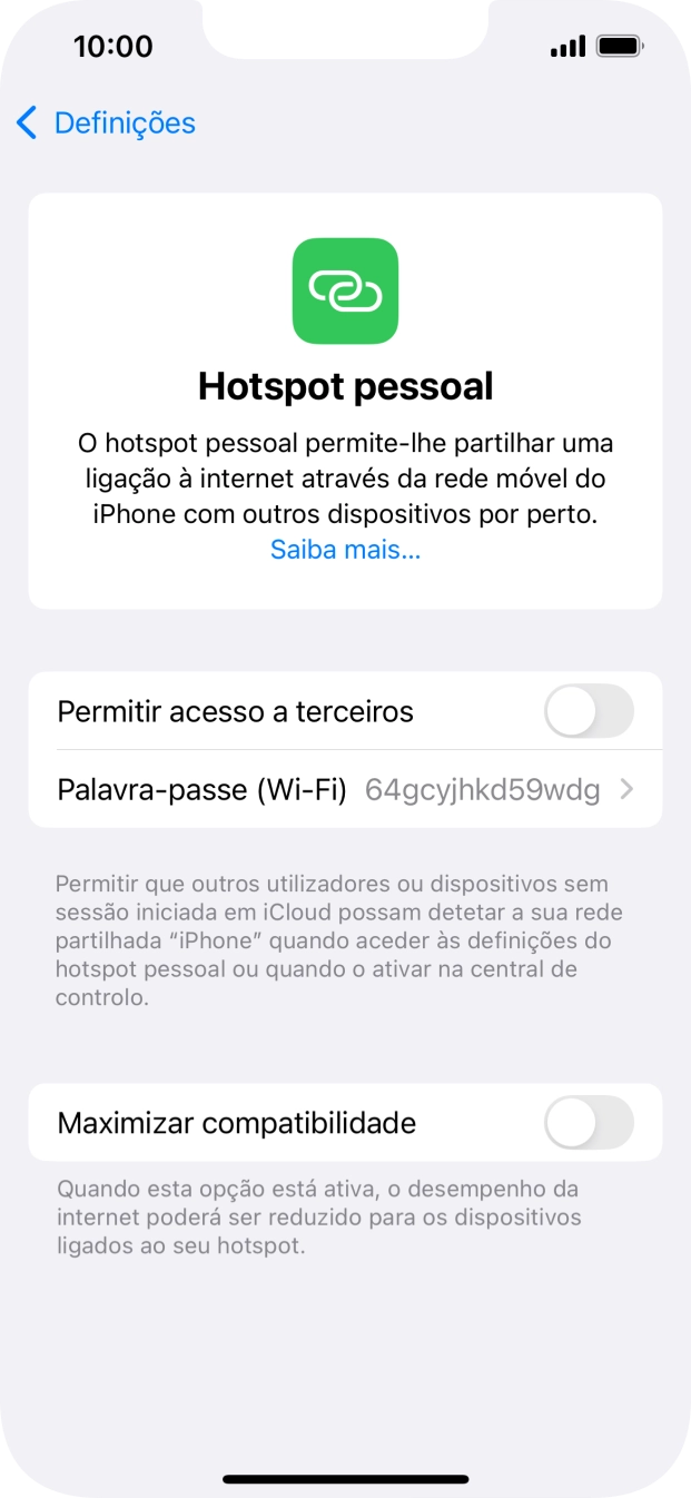 Prima Palavra-passe (Wi-Fi) e introduza a password pretendida.