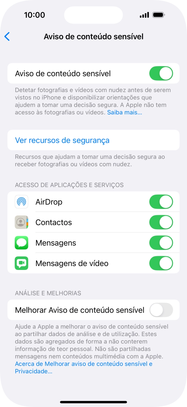 Prima o indicador junto das aplicações pretendidas para ativar ou desativar a função.