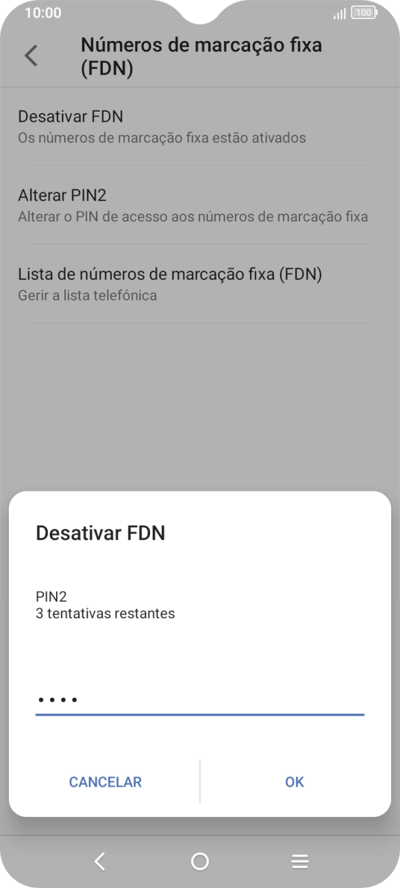 Introduza o código PIN2 e prima OK.