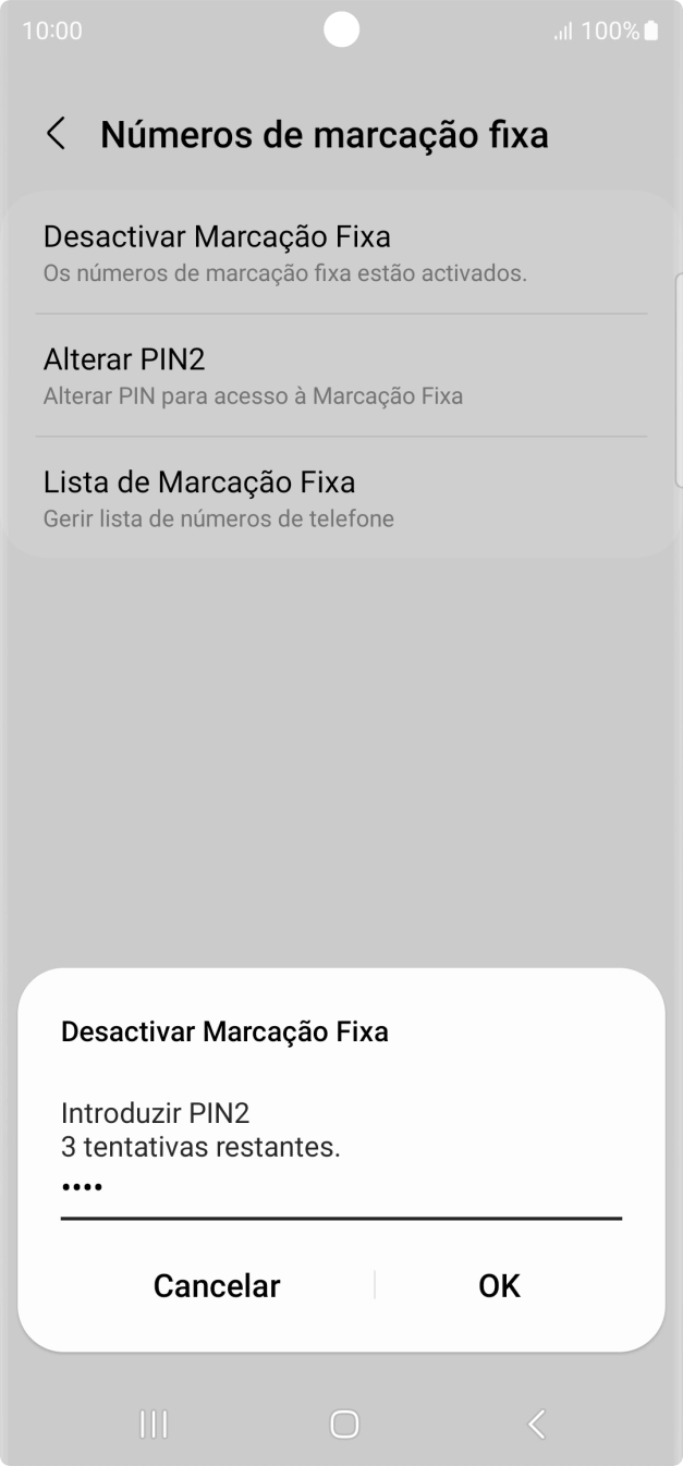 Introduza o código PIN2 e prima OK.