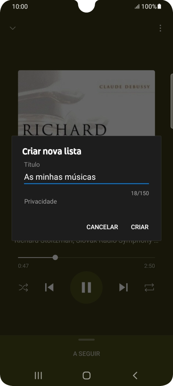 Introduza o nome pretendido para a lista de reprodução e prima CRIAR.