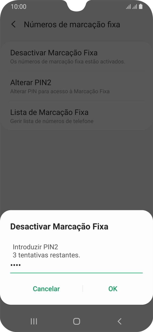 Introduza o código PIN2 e prima OK.