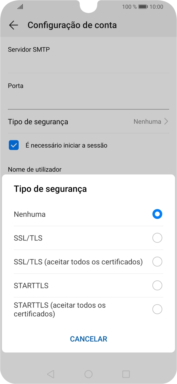 Prima SSL/TLS para ativar a função.