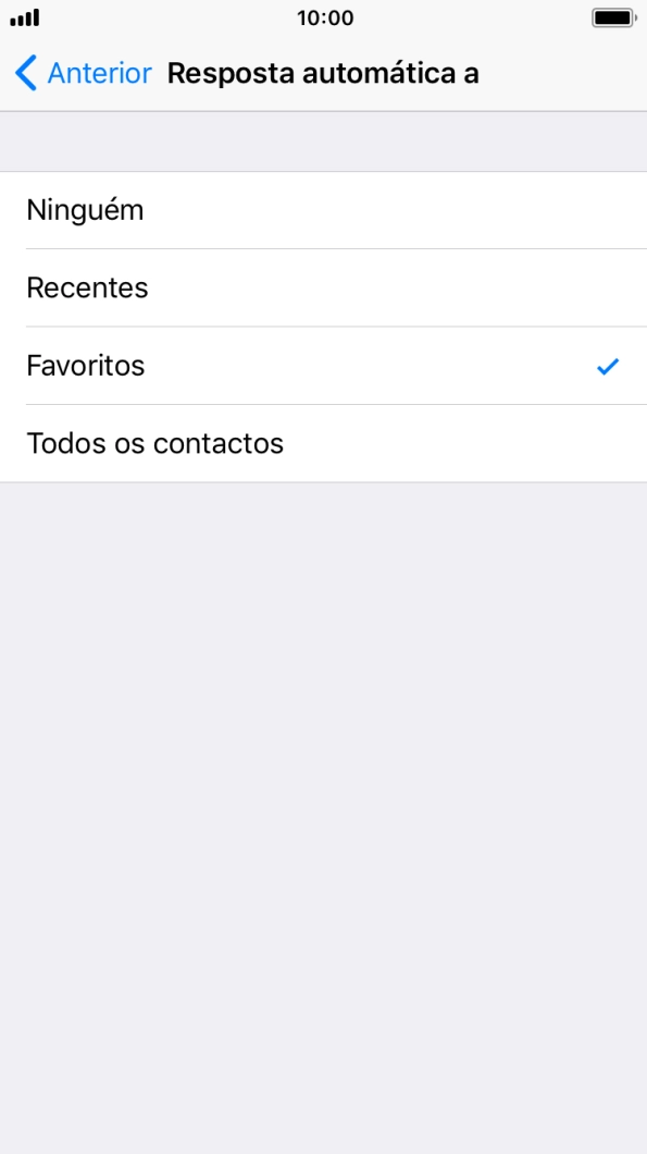 Prima as definições pretendidas para escolher quais os contactos que serão automaticamente informados que a função 