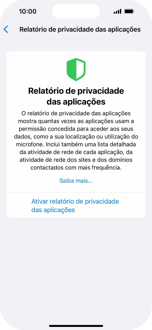 Prima Ativar relatório de privacidade das aplicações para ativar a função.