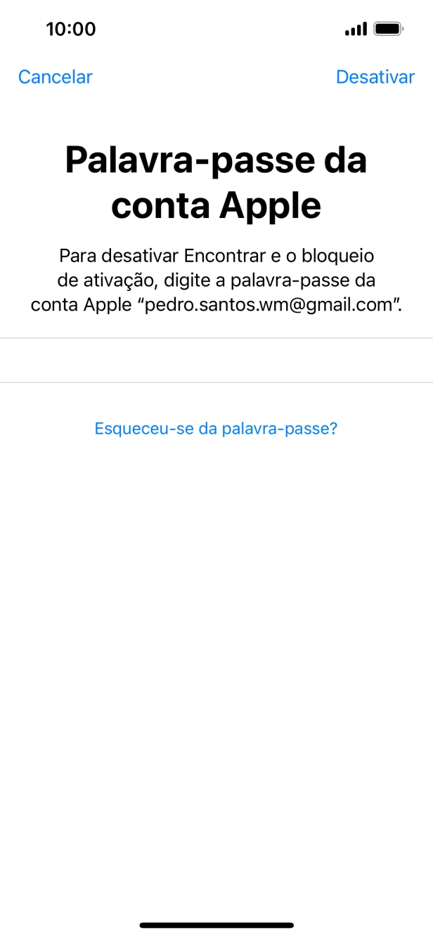 Introduza a password do ID Apple e prima Desactivar. Aguarde um momento enquanto o telefone restabelece as definições originais. Siga as indicações no ecrã para configurar o telefone de modo que este fique pronto a ser utilizado.