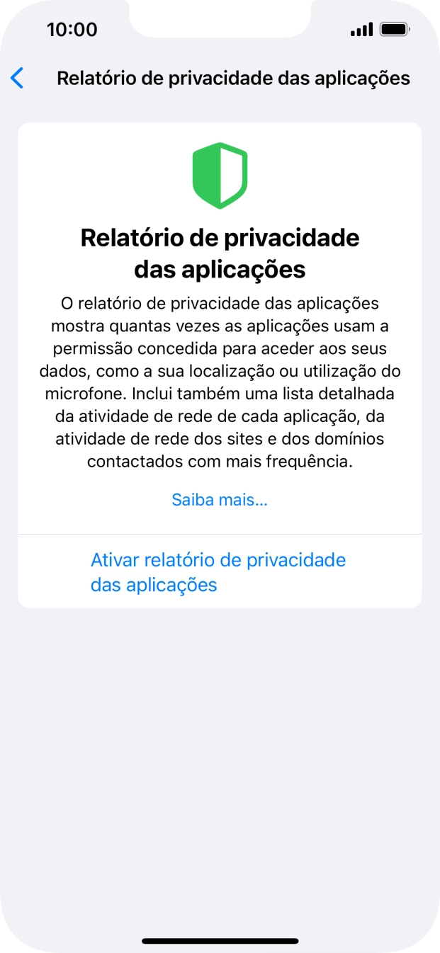 Prima Ativar relatório de privacidade das aplicações para ativar a função.