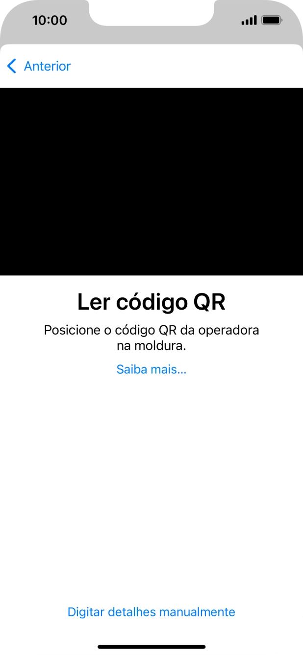 Para scanear o código QR enviado, enquadre-o na moldura da câmara do telefone.