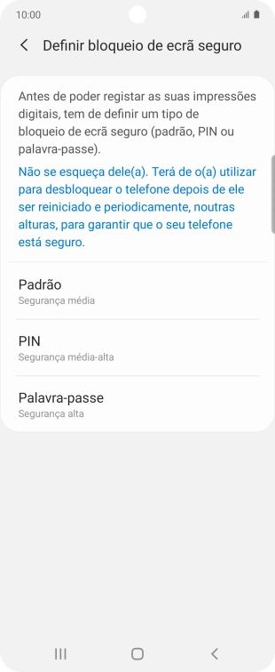 Prima o código de bloqueio do telefone pretendido e siga as indicações no ecrã para estabelecer um código de bloqueio adicional.