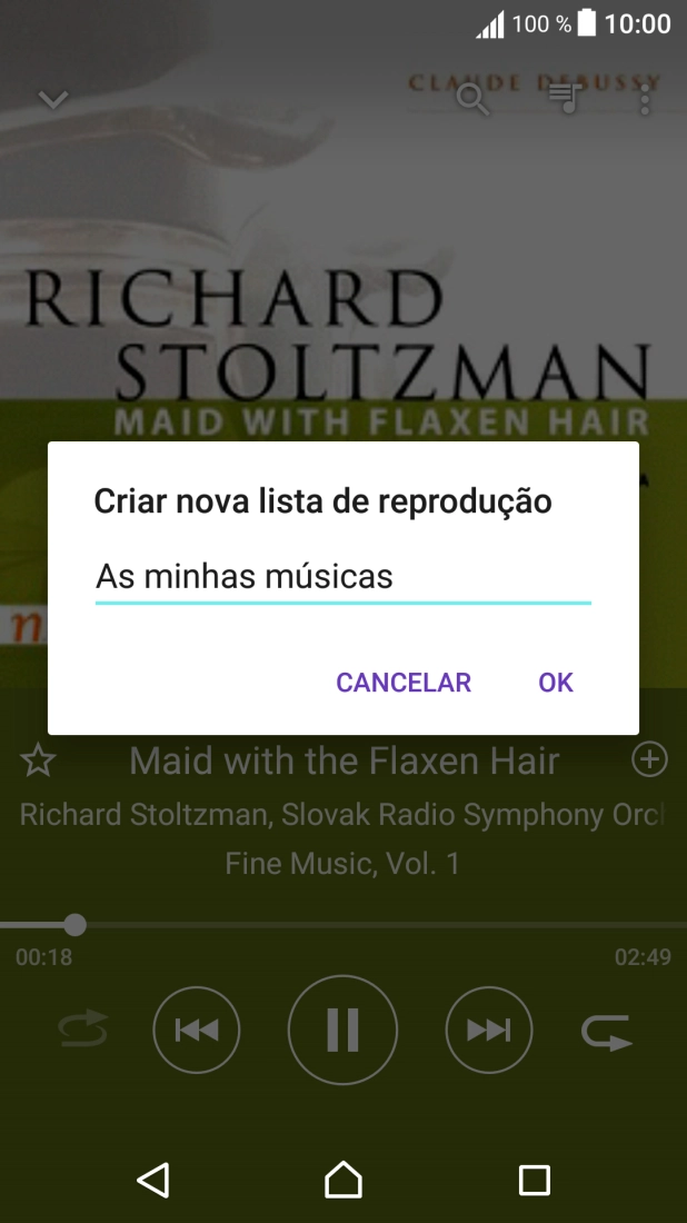 Introduza o nome pretendido para a lista de reprodução e prima OK.
