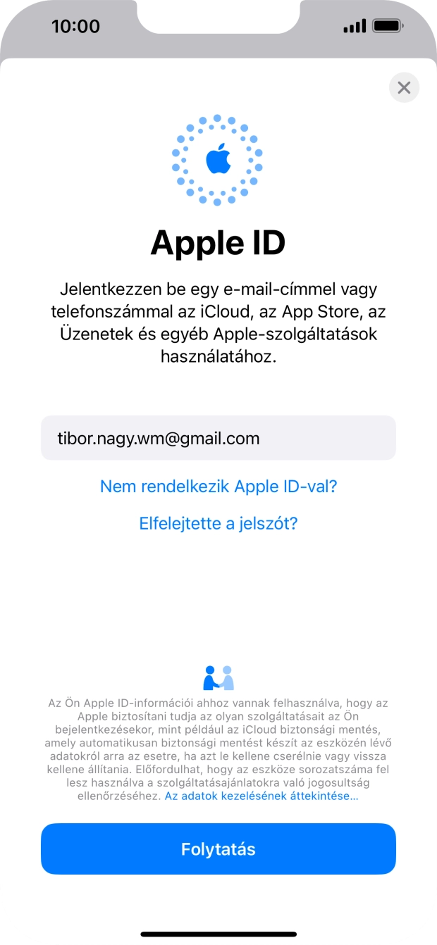 Válaszd a Folytatás lehetőséget.
