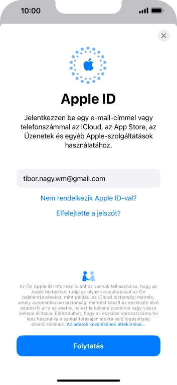 Válaszd a Folytatás lehetőséget.