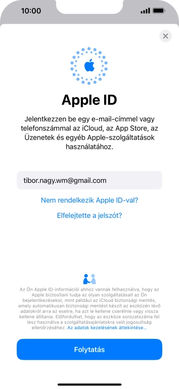 Válaszd a Folytatás lehetőséget.
