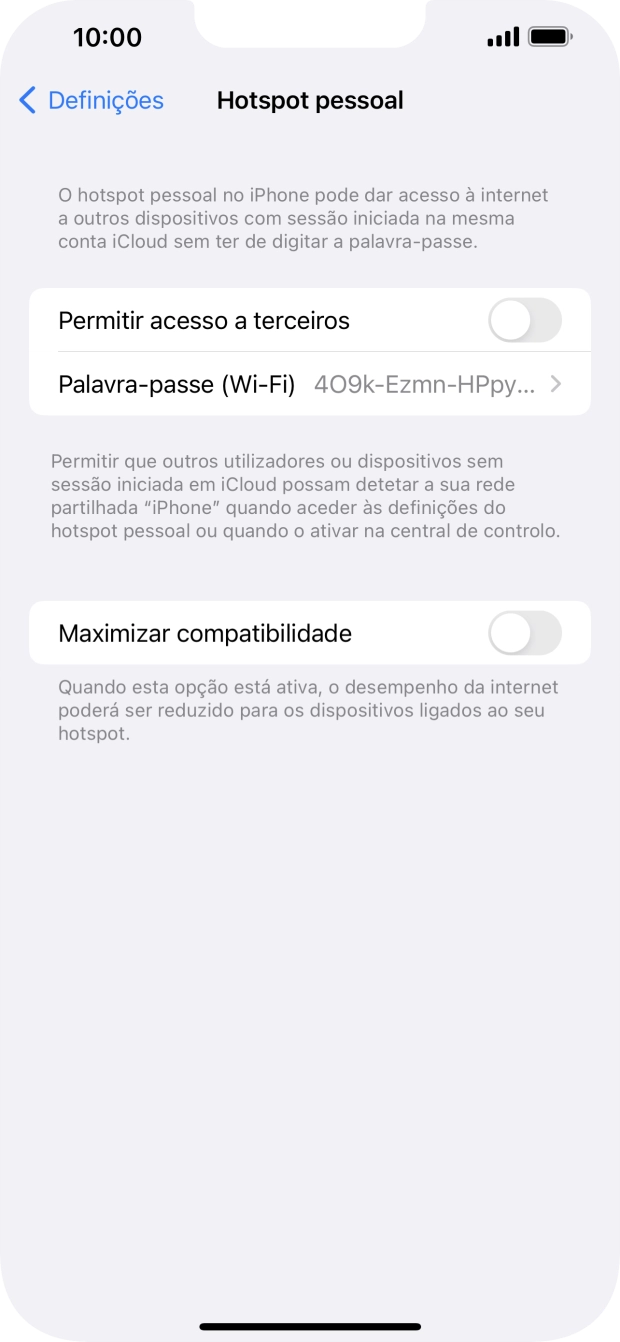 Prima Palavra-passe (Wi-Fi) e introduza a password pretendida.