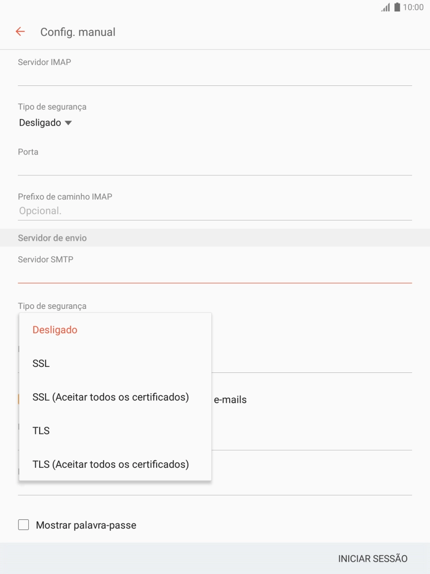 Prima TLS (Aceitar todos os certificados) para ativar a função.