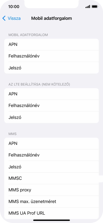 Válaszd az APN lehetőséget. Amennyiben előfizetésed van, írd be azt, hogy mms.vodafone.net.