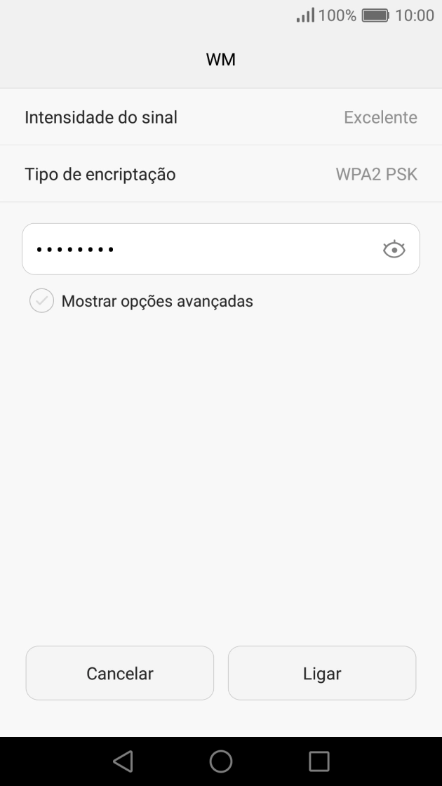 Introduza a password da rede Wi-Fi e prima Ligar.