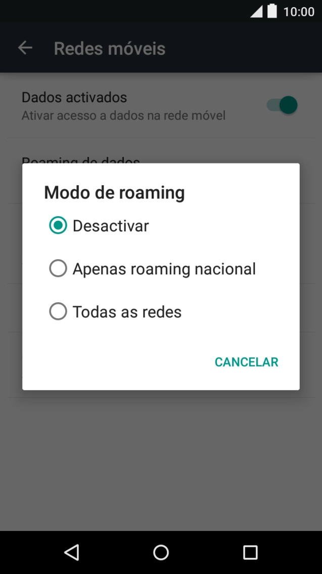 Prima a definição pretendida para ativar ou desativar a função.