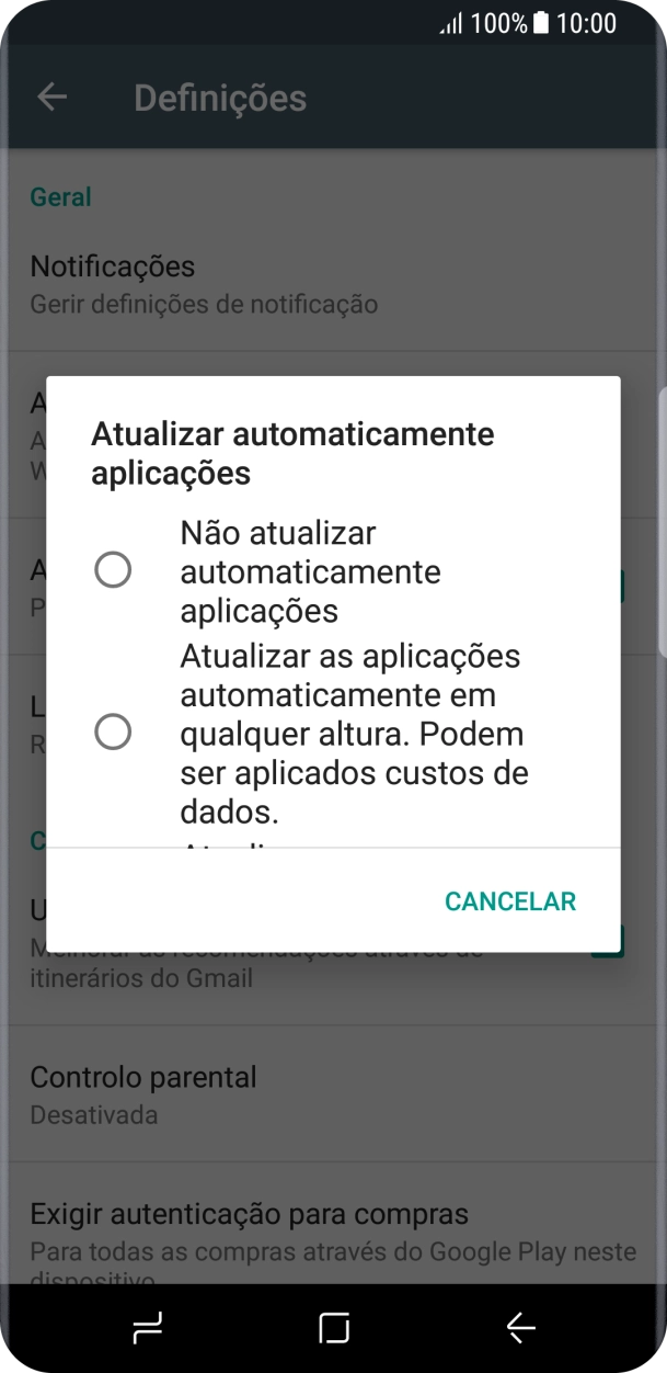 Prima Não atualizar automaticamente aplicações para desativar a função.