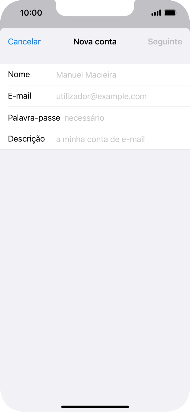 Prima Nome e introduza o nome do remetente pretendido.