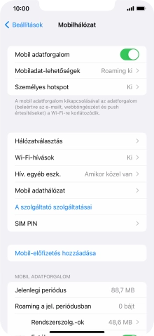 Kattints a „Mobil adatforgalom” melletti csúszkára a funkció be- vagy kikapcsolásához.