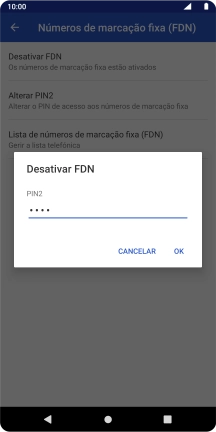 Introduza o código PIN2 e prima OK.