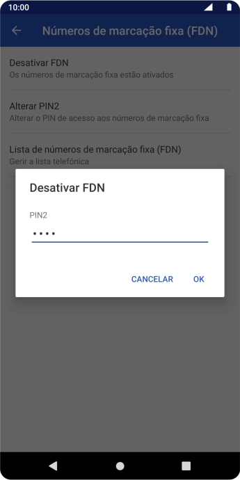 Introduza o código PIN2 e prima OK.
