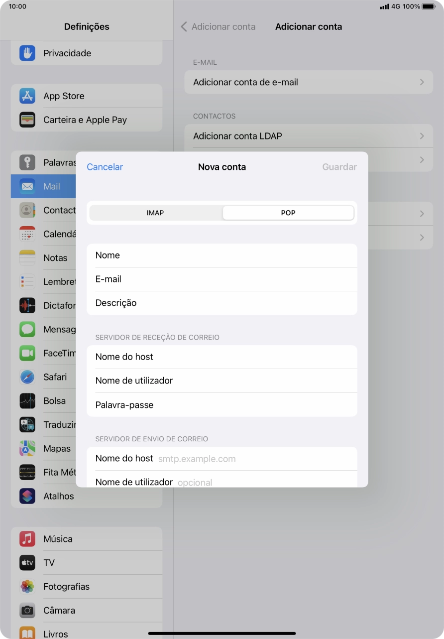 Prima Nome do host e insira smtp.vodafone.pt.