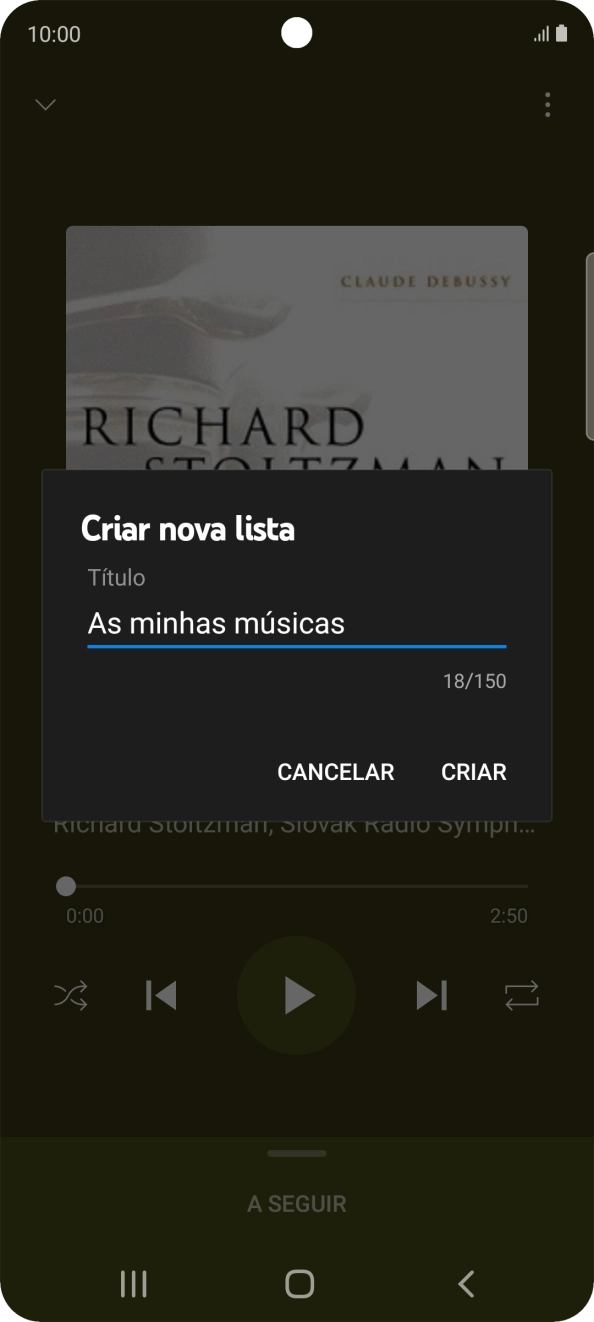 Introduza o nome pretendido para a lista de reprodução e prima CRIAR.
