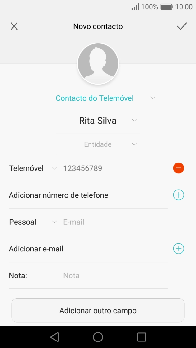Prima o ícone para aceitar.