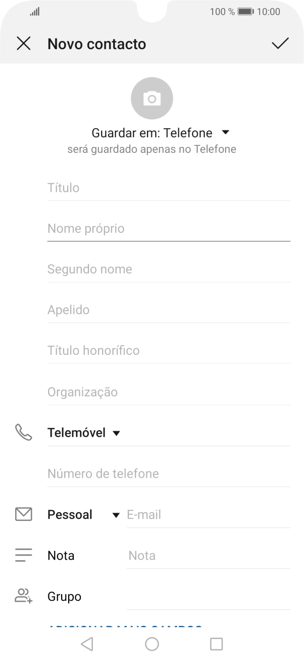 Prima Nome próprio e introduza o nome pretendido.