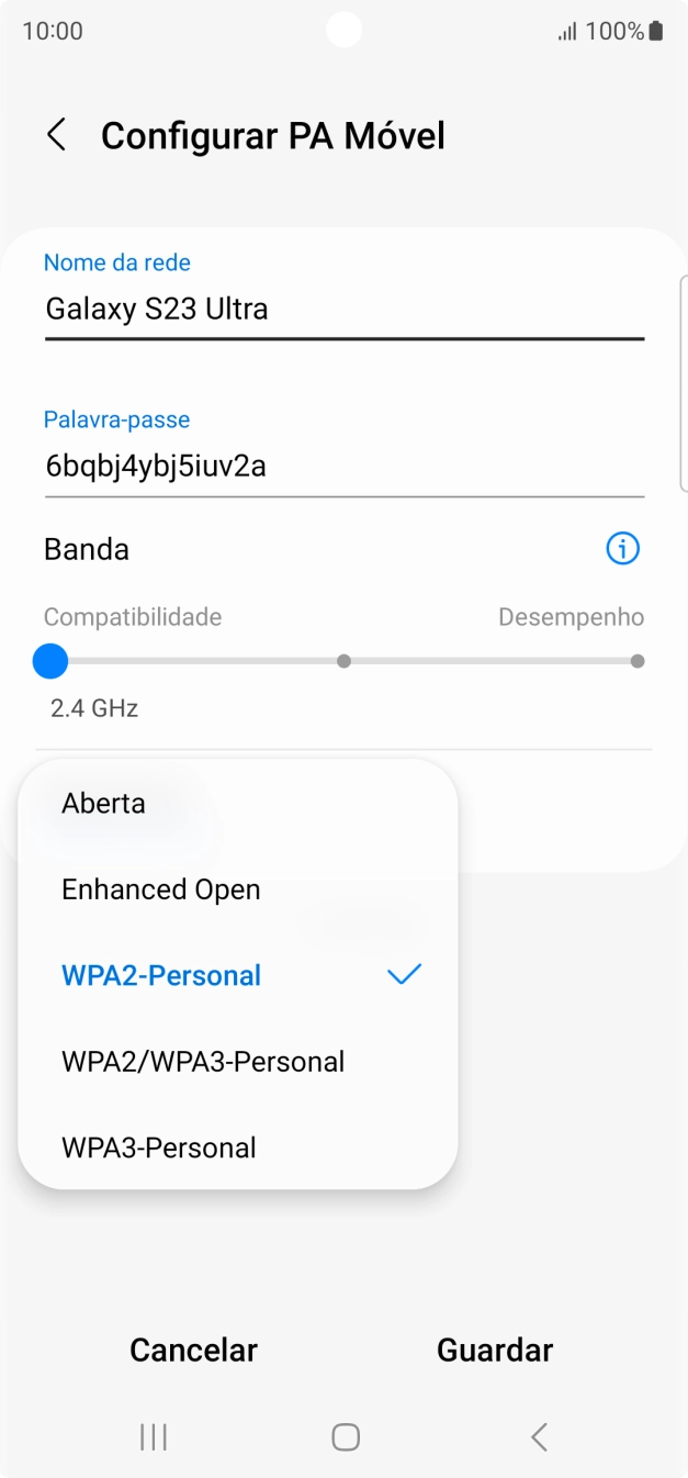 Prima WPA3-Personal para proteger o hotspot Wi-Fi com uma password.