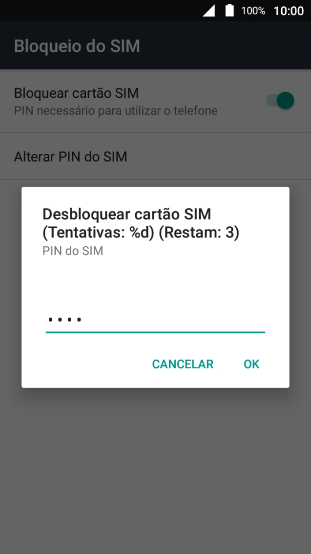 Introduza o seu código PIN e prima OK.