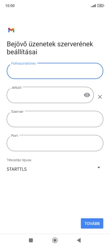 Kattints a „Szerver” alatti mezőre, és írd be az e-mail szolgáltatód bejövő szerverének a nevét.