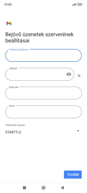 Kattints a „Szerver” alatti mezőre, és írd be az e-mail szolgáltatód bejövő szerverének a nevét.